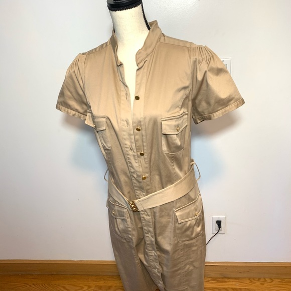 OC by OC Beige dress with gold buttons size 12-14 - Picture 3 of 10